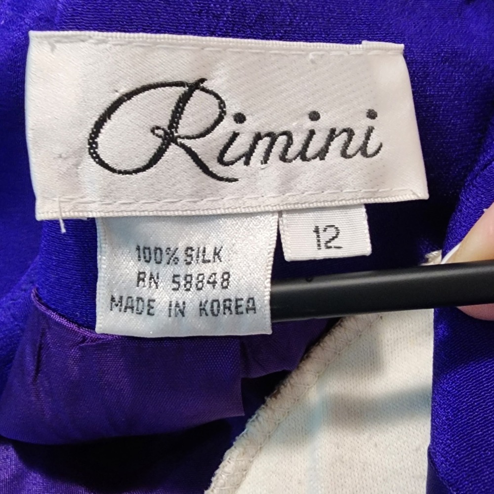 Vintage 80's RIMINI Size 12 Purple 100% Silk Puff Sleeve Jewel Button Blazer EUC - Picture 9 of 12